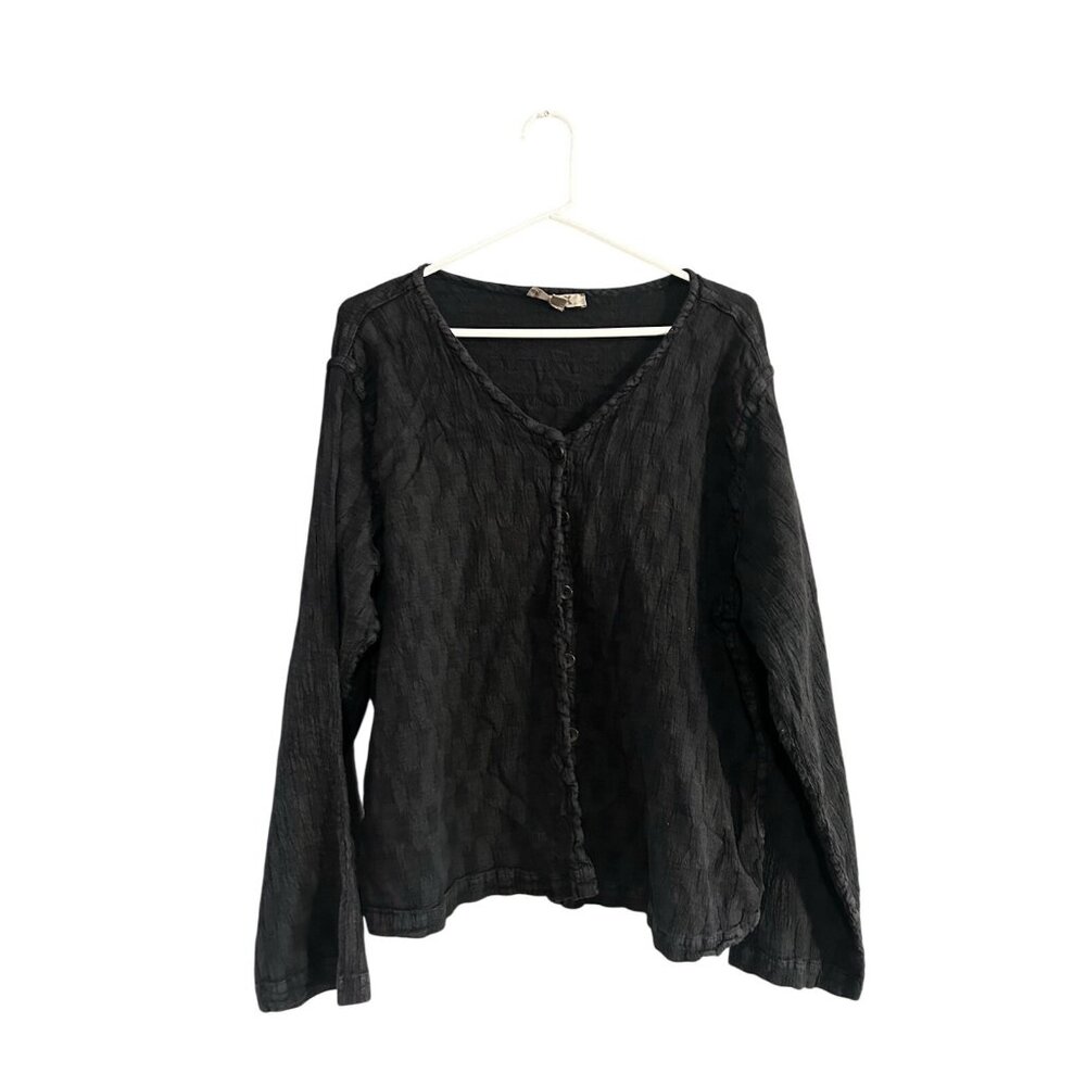 Flax Womens Linen CottonButton Down Shirt Top Long Sleeve Large Gray